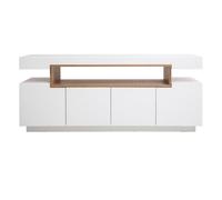 Buffet scandinave blanc laqué brillant et bois 4 portes L180 cm LIVO