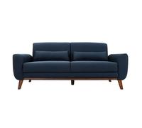 Miliboo - Canapé 3 places en tissu bleu foncé et bois foncé EKTOR