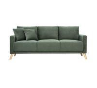 Canapé 3 places en tissu chenille vert kaki et bois clair MUNIK