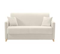 Canapé convertible 2-3 places en tissu beige et bois clair avec matelas 13 cm SKANDY