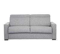 Miliboo Canapé Convertible avec têtières Ajustables 3 Places en Tissu Gris Clair avec Matelas 18 cm NORO