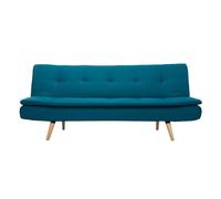 Canapé convertible scandinave 3 places en tissu bleu canard et bois clair SENSO