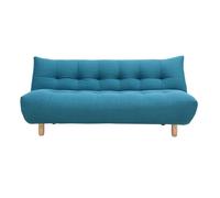 Canapé convertible scandinave 3 places en tissu bleu canard et bois clair YUMI