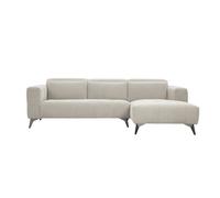 Canapé d'angle droit 3 places avec têtières ajustables en tissu chenille beige et métal NORELL
