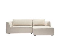 Canapé d'angle droit design en tissu effet velours texturé beige 3 places GRAMMY
