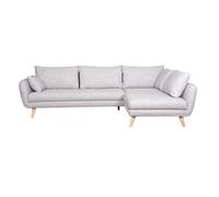 Canapé d'angle droit scandinave 5 places en tissu gris clair chiné et bois clair CREEP