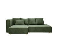 Canapé d'angle gauche 3 places en tissu velours côtelé vert kaki et bois clair HARLEM