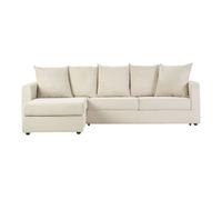Miliboo - Canapé d'angle gauche convertible 4 places en tissu velours côtelé beige avec matelas 13 cm BACIO