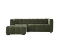 Canapé d'angle gauche design 3 places en tissu effet velours vert kaki CORTO