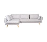 Canapé d'angle gauche scandinave 5 places en tissu gris clair chiné et bois clair CREEP