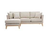 Canapé d'angle gauche scandinave en tissu beige déhoussable et bois clair 3-4 places OSLO