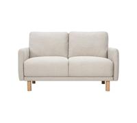Canapé design 2 places en tissu effet velours texturé beige et bois clair BONO