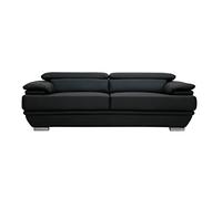 Miliboo Canapé Design avec têtières Ajustables 3 Places Cuir Noir et Acier chromé Ewing