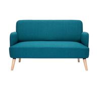 Canapé scandinave 2 places en tissu bleu canard et bois clair ISKO