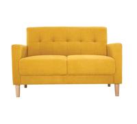 Canapé scandinave 2 places en tissu effet velours jaune moutarde et bois clair MOON