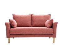 Canapé scandinave 2 places en tissu effet velours texturé terracotta et bois clair KATE