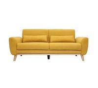 Canapé scandinave 3 places en tissu effet velours jaune moutarde et bois clair EKTOR