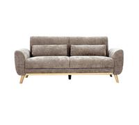 Canapé scandinave 3 places en tissu effet velours texturé taupe et bois clair EKTOR