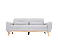 Canapé scandinave 3 places en tissu gris clair et bois clair EKTOR