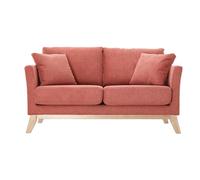 Miliboo Canapé scandinave déhoussable 2 Places en Tissu Effet Velours texturé Terracotta et Bois Clair Oslo