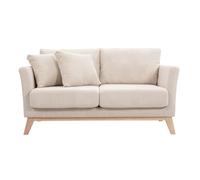 Miliboo Canapé scandinave déhoussable 2 Places en Tissu Velours côtelé Beige et Bois Clair Oslo