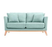 Canapé scandinave déhoussable 2 places en tissu vert lagon et bois clair OSLO