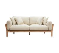 Canapé scandinave déhoussable 3 places en tissu blanc crème et bois clair KYO