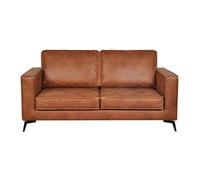 Canapé vintage 2-3 places cuir marron cognac aspect vieilli et métal noir SONNY