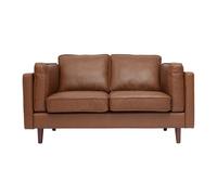 Canapé vintage 2 places cuir marron et bois foncé BRADLEY