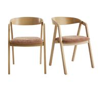 Chaises scandinaves empilables en bois clair chêne et tissu effet velours terre brûlée (lot de 2) LOVA