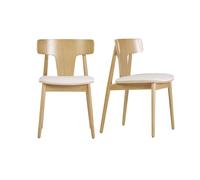 Chaises scandinaves en bois clair chêne massif et tissu effet laine bou blanc cassé (lot de 2) LOUISA