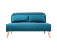 Chauffeuse 2 places convertible en tissu bleu canard et bois clair AMIKO