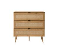 Commode finition bois clair, cannage en rotin et métal noir 3 tiroirs L100 cm MANILLE
