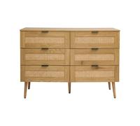 Commode finition bois clair, cannage en rotin et métal noir 6 tiroirs L120 cm MANILLE