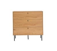 Commode finition bois clair chêne et pieds métal noir 3 tiroirs L100 cm PERNELLE