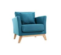 Fauteuil scandinave déhoussable en tissu bleu canard et bois clair OSLO