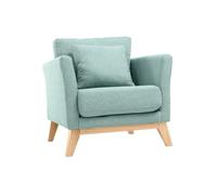 Miliboo - Fauteuil scandinave déhoussable en tissu vert lagon et bois clair OSLO