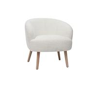 Fauteuil scandinave en tissu effet laine bou blanc cassé et bois clair MAGGIE