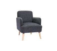 Miliboo Fauteuil scandinave en Tissu Effet Velours texturé Gris foncé et Bois Clair ISKO