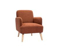 Fauteuil scandinave en tissu effet velours texturé terre brûlée et bois clair ISKO