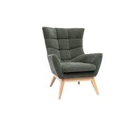 Miliboo - Fauteuil scandinave en tissu effet velours vert kaki et bois clair BRODY