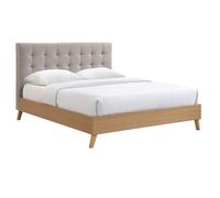 Lit 2 places 160x200 cm en bois et tissu beige LYNN