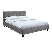 Lit 2 places 160x200 cm en tissu gris capitonné MARQUISE