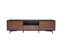 Meuble TV bois foncé noyer, noir mat et métal noir 2 portes 1 tiroir L160 cm MERMOZ