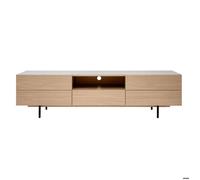 Meuble TV design avec rangements finition bois clair chêne et métal noir L180 cm ALASKA