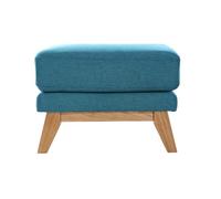 Pouf repose-pieds déhoussable scandinave en tissu bleu canard et bois clair OSLO