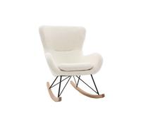 Rocking chair scandinave en tissu effet peau de mouton blanc, métal noir et bois clair ESKUA