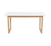Table à manger extensible rectangulaire rallonges intégrées finition blanc et bois clair chêne massif L160-240 cm LAHO