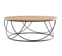 Table basse ronde bois clair chêne et métal noir D80 cm LACE