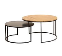 Tables basses gigognes rondes bois manguier massif et métal noir (lot de 2) TAHL